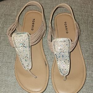 Torrid Women's Tan Sandals with Beaded Detail